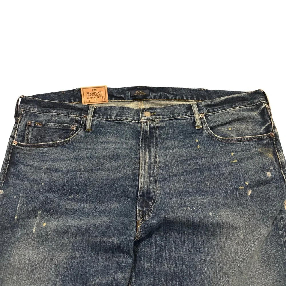 Polo Ralph Lauren Hampton Relaxed Straight Paint Splatter Jeans Mens 44Tx36 Blue